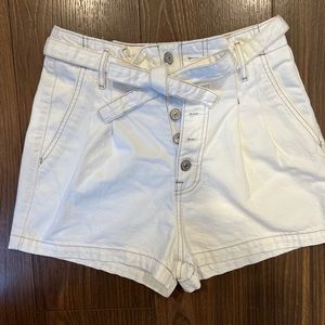 Abercrombie white denim shorts with tie